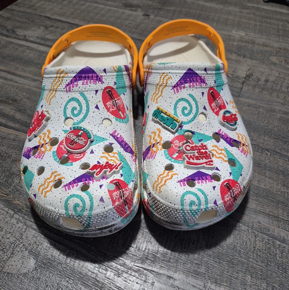 Crocs Men's 12 Coca Cola X Classic 90s Clogs White Multi Slip On Comfort Shoes